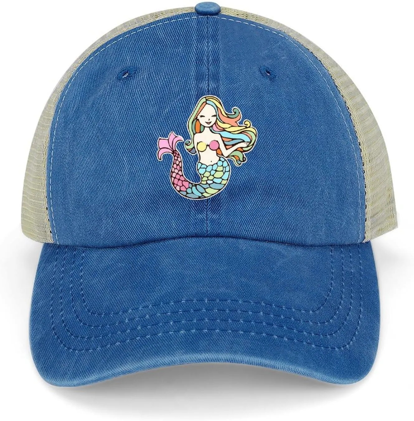Mermaid-1 Baseball Cap Adjustable Hollow Denim Hat Dad Hat Fashion Sun Visor Hat for Men Women