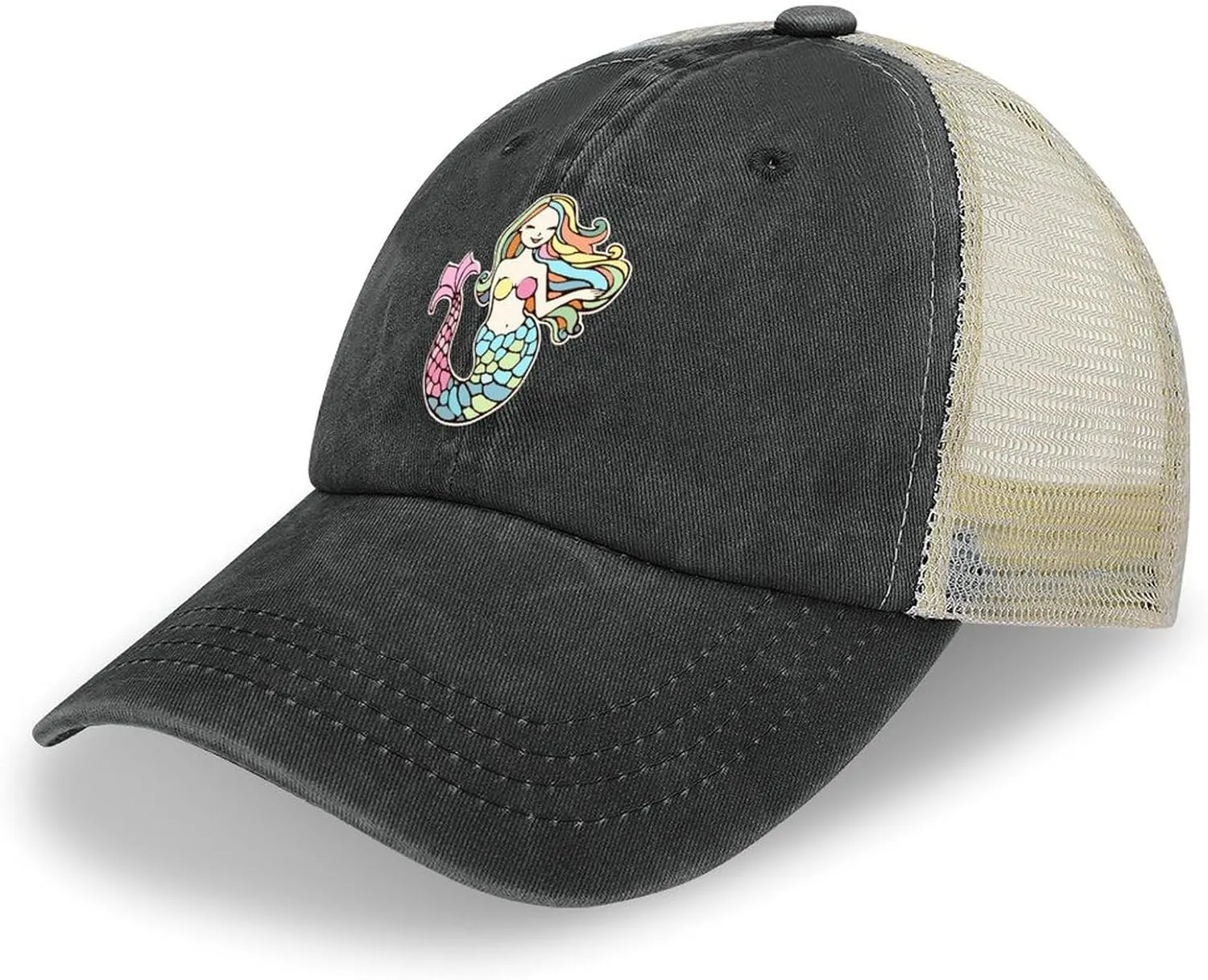 Mermaid-1 Baseball Cap Adjustable Hollow Denim Hat Dad Hat Fashion Sun Visor Hat for Men Women