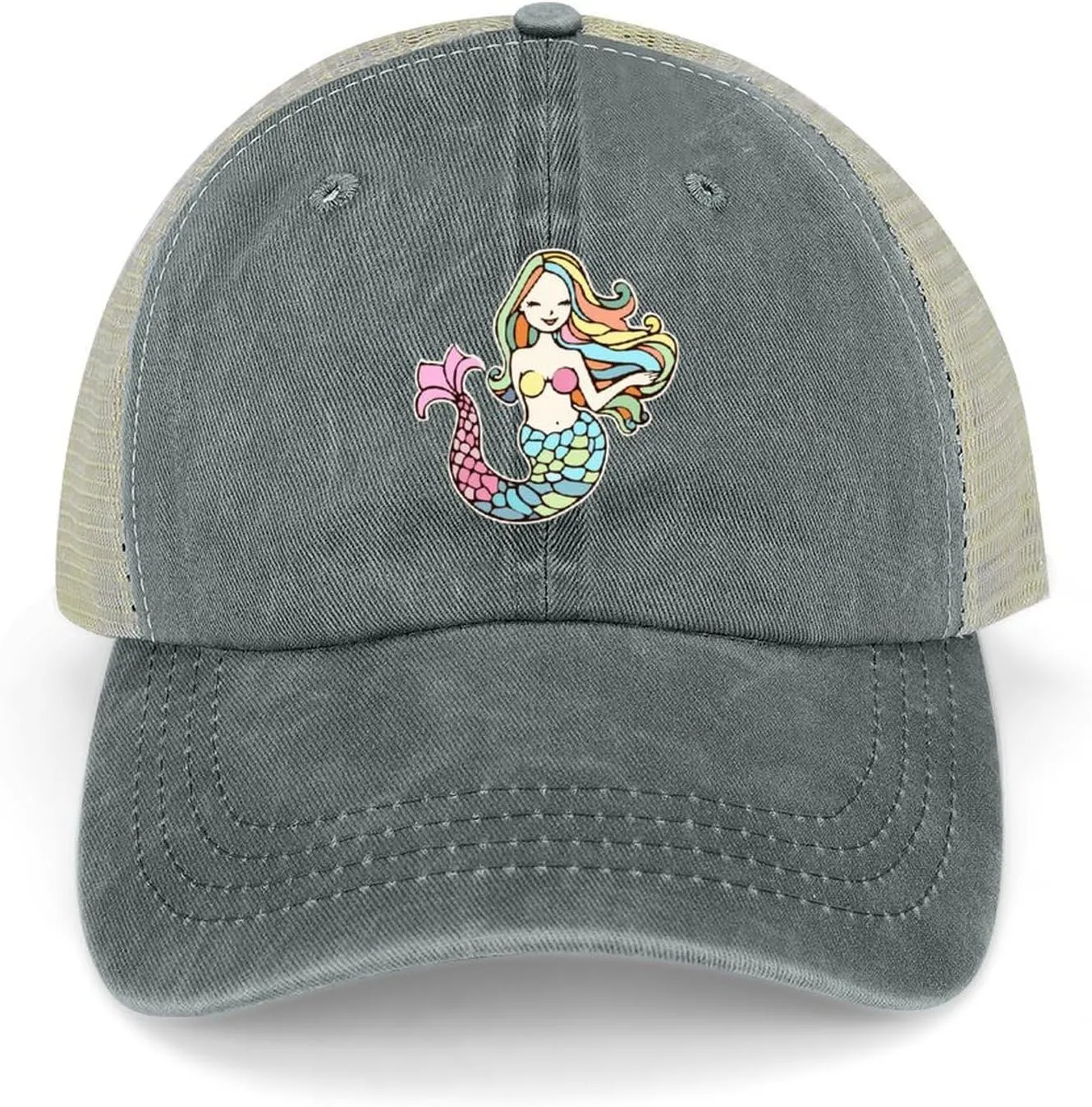 Mermaid-1 Baseball Cap Adjustable Hollow Denim Hat Dad Hat Fashion Sun Visor Hat for Men Women