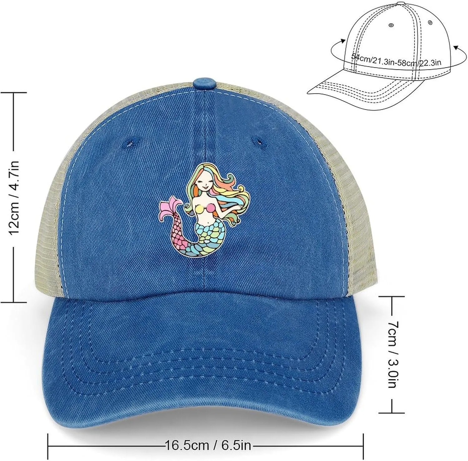 Mermaid-1 Baseball Cap Adjustable Hollow Denim Hat Dad Hat Fashion Sun Visor Hat for Men Women