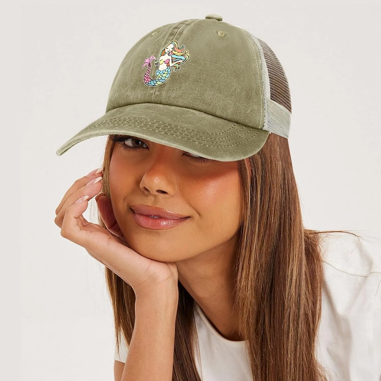 Mermaid-1 Baseball Cap Adjustable Hollow Denim Hat Dad Hat Fashion Sun Visor Hat for Men Women