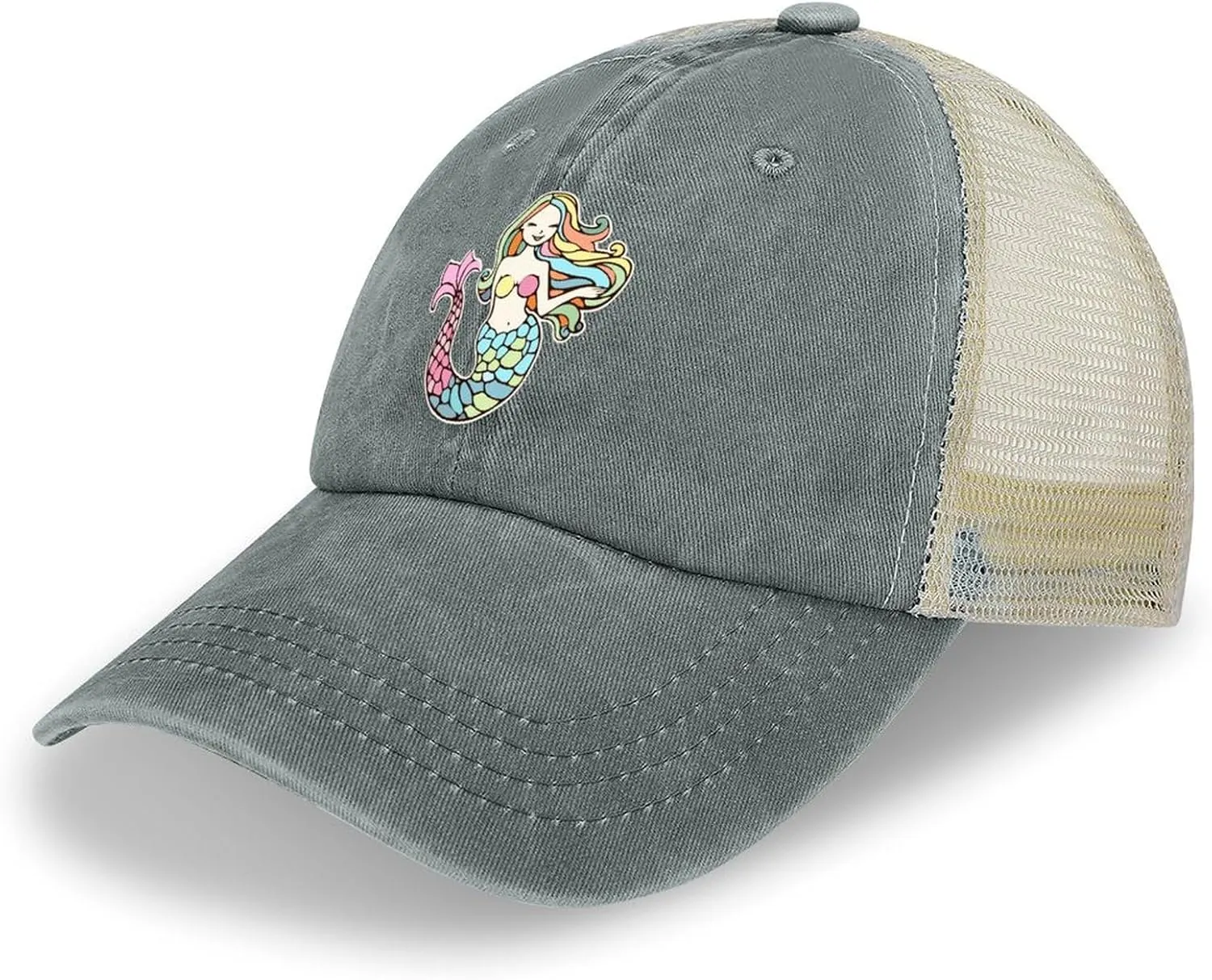 Mermaid-1 Baseball Cap Adjustable Hollow Denim Hat Dad Hat Fashion Sun Visor Hat for Men Women