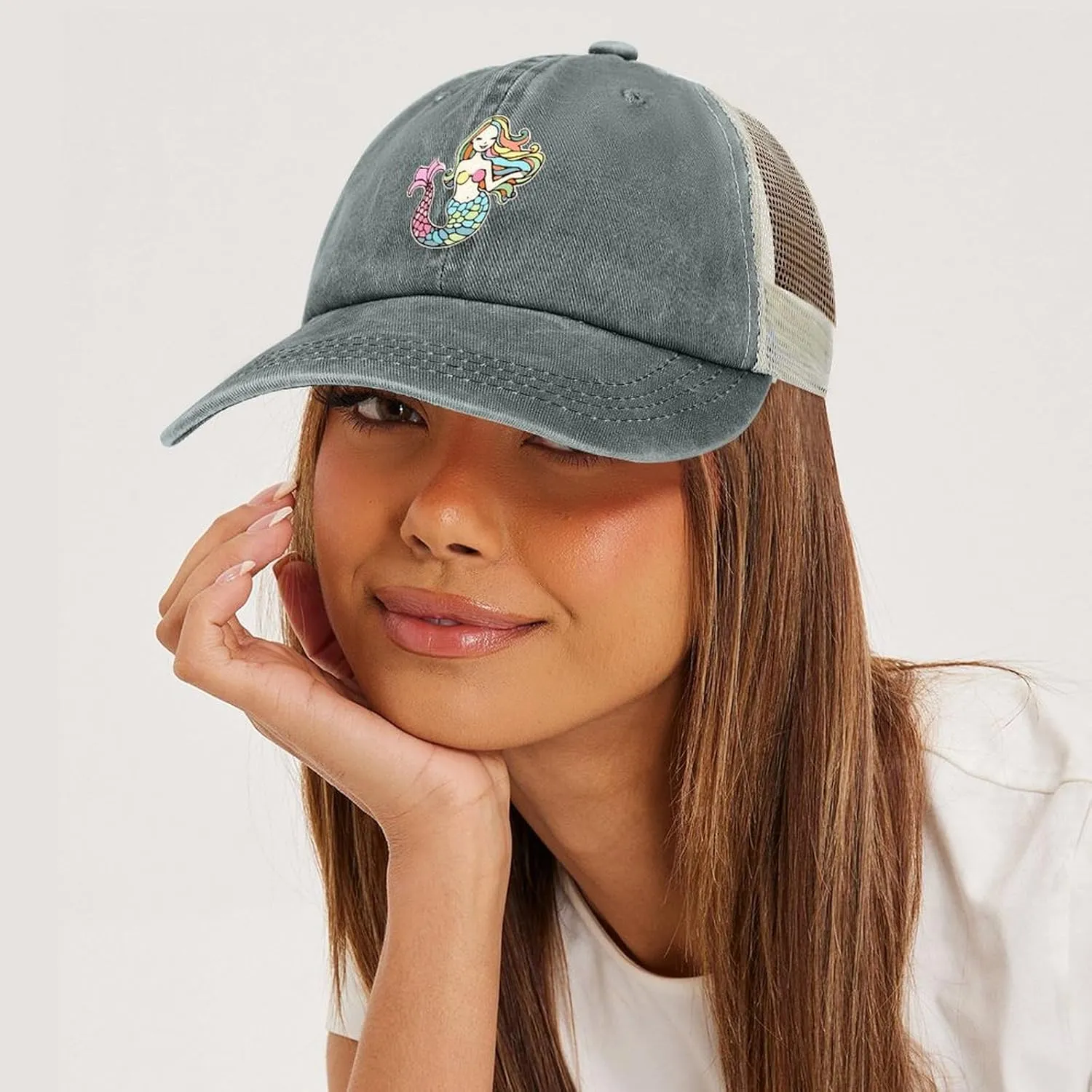 Mermaid-1 Baseball Cap Adjustable Hollow Denim Hat Dad Hat Fashion Sun Visor Hat for Men Women