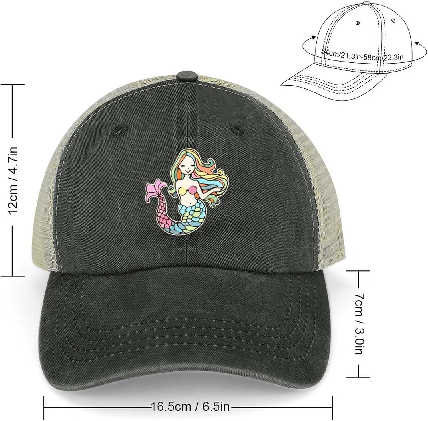 Mermaid-1 Baseball Cap Adjustable Hollow Denim Hat Dad Hat Fashion Sun Visor Hat for Men Women