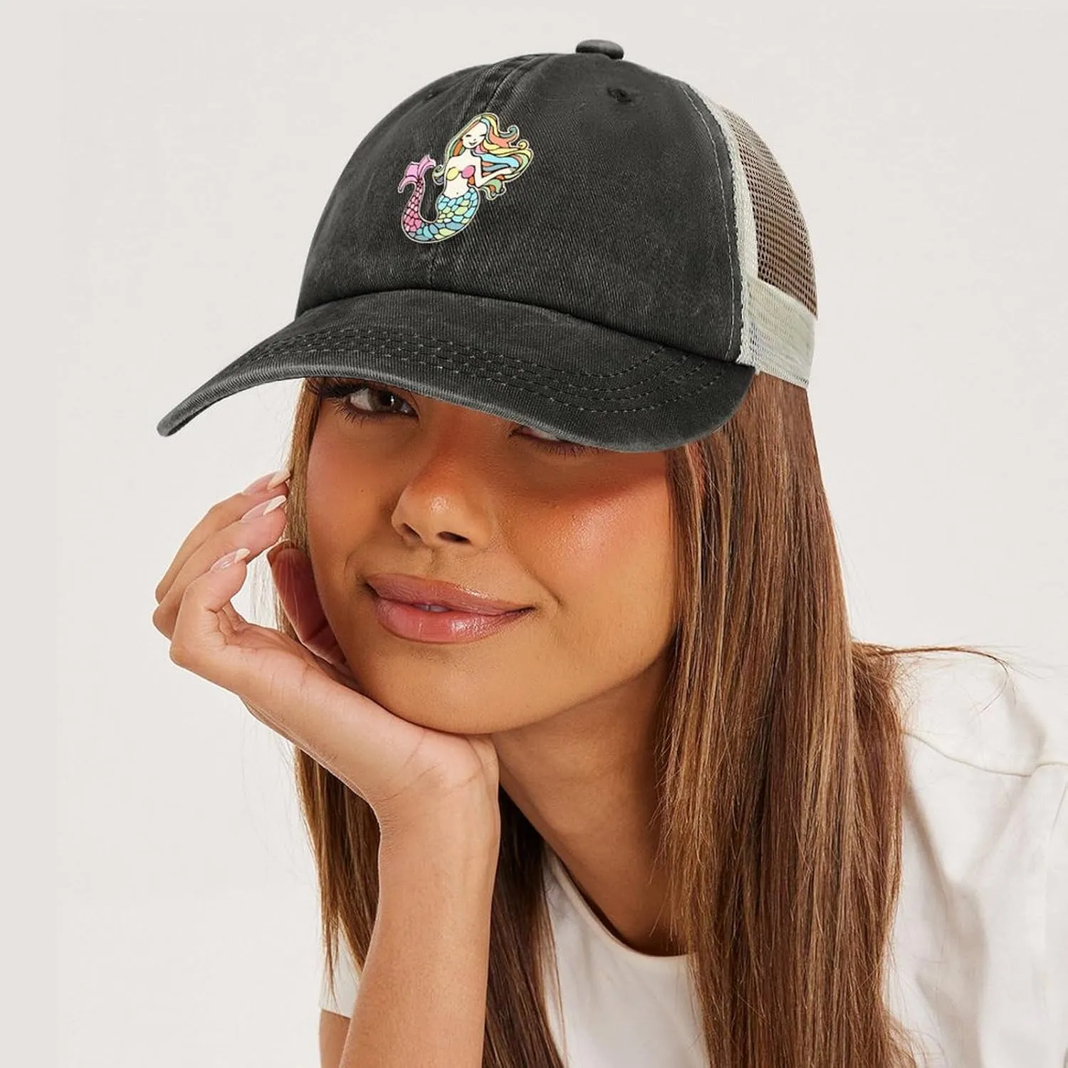 Mermaid-1 Baseball Cap Adjustable Hollow Denim Hat Dad Hat Fashion Sun Visor Hat for Men Women