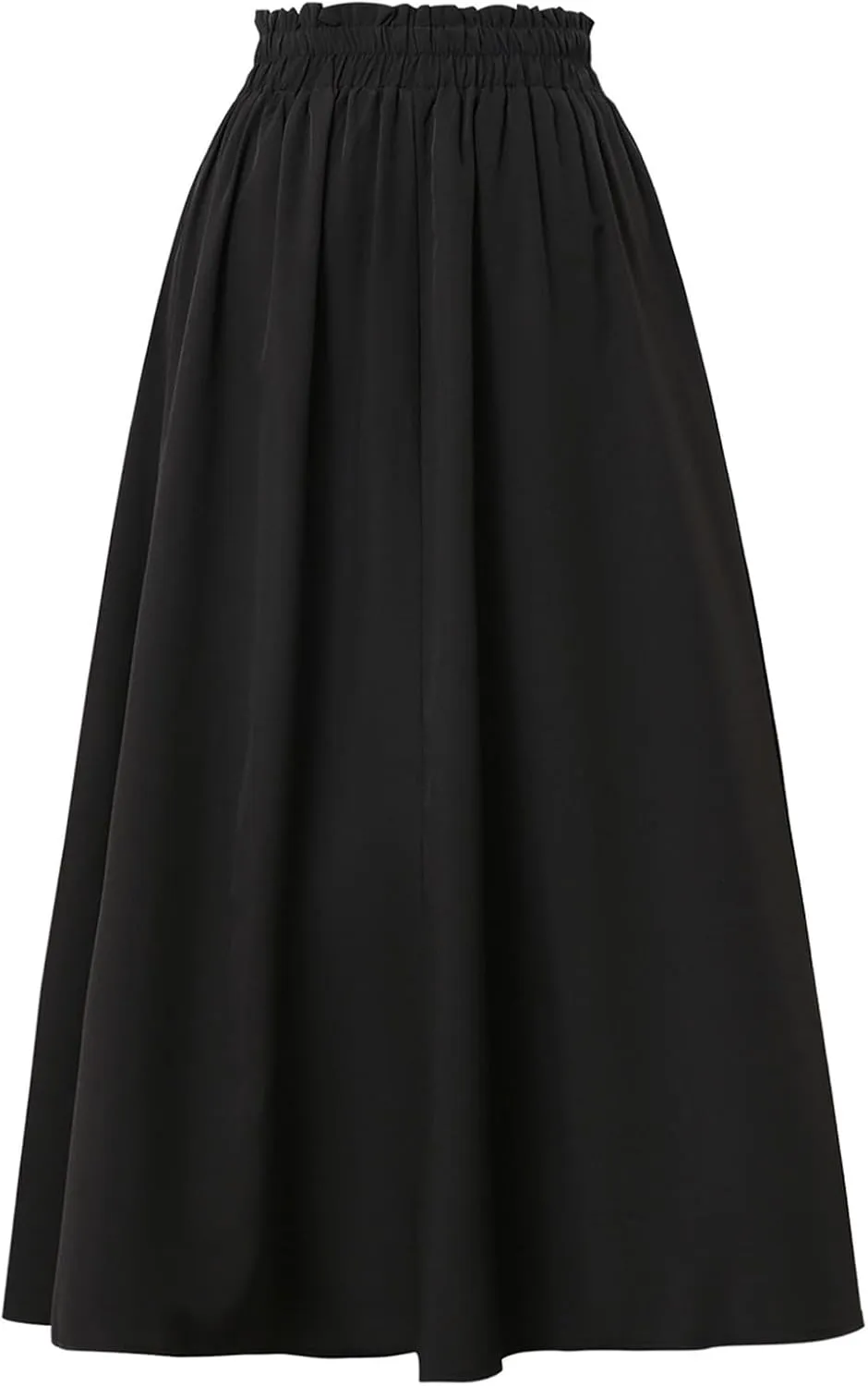 Midi Linen Skirts for Women Summer Drawstring Elastic High Waist Ruffle A-Line Casual Knee Length Skirts with Pockets