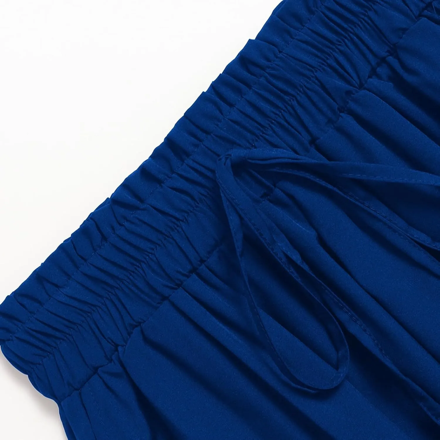 Midi Linen Skirts for Women Summer Drawstring Elastic High Waisted A-Line Smocked Beach Knee Length Skirt with Pockets