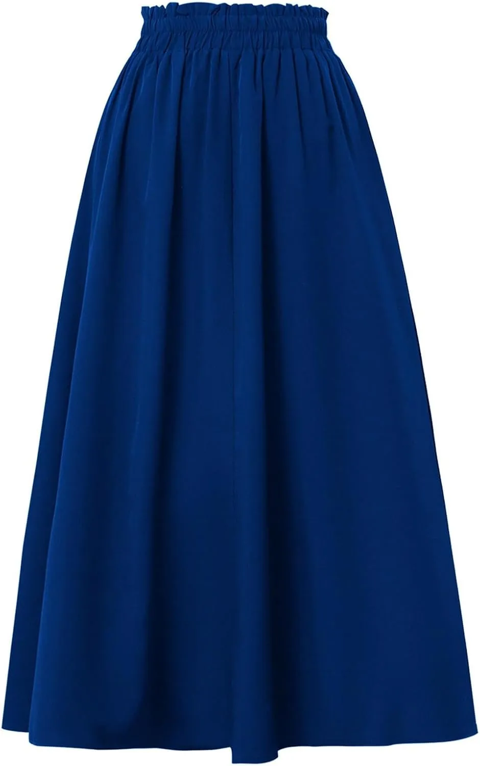 Midi Linen Skirts for Women Summer Drawstring Elastic High Waisted A-Line Smocked Beach Knee Length Skirt with Pockets