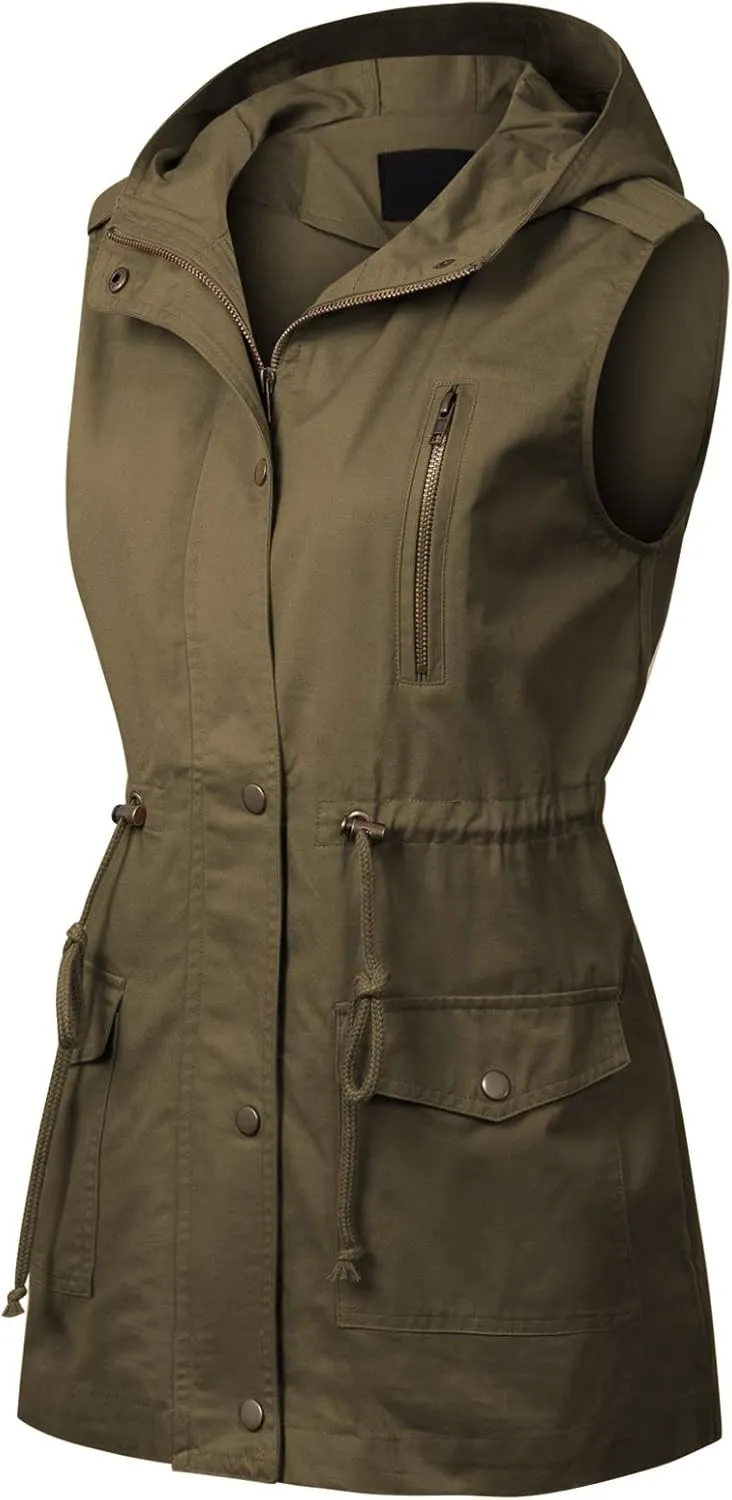 MixMatchy Women's Drawstring Lightweight Loose Fit Sleeveless Safari Vest Utility Jacket