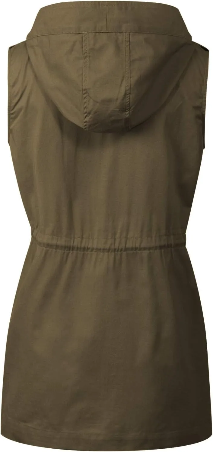 MixMatchy Women's Drawstring Lightweight Loose Fit Sleeveless Safari Vest Utility Jacket