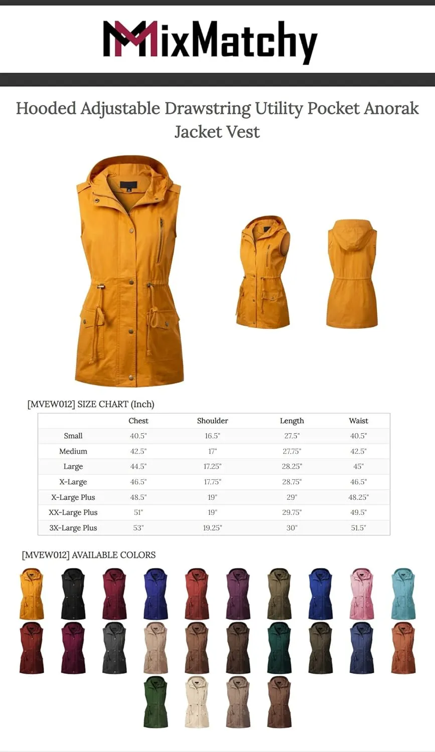 MixMatchy Women's Drawstring Lightweight Loose Fit Sleeveless Safari Vest Utility Jacket