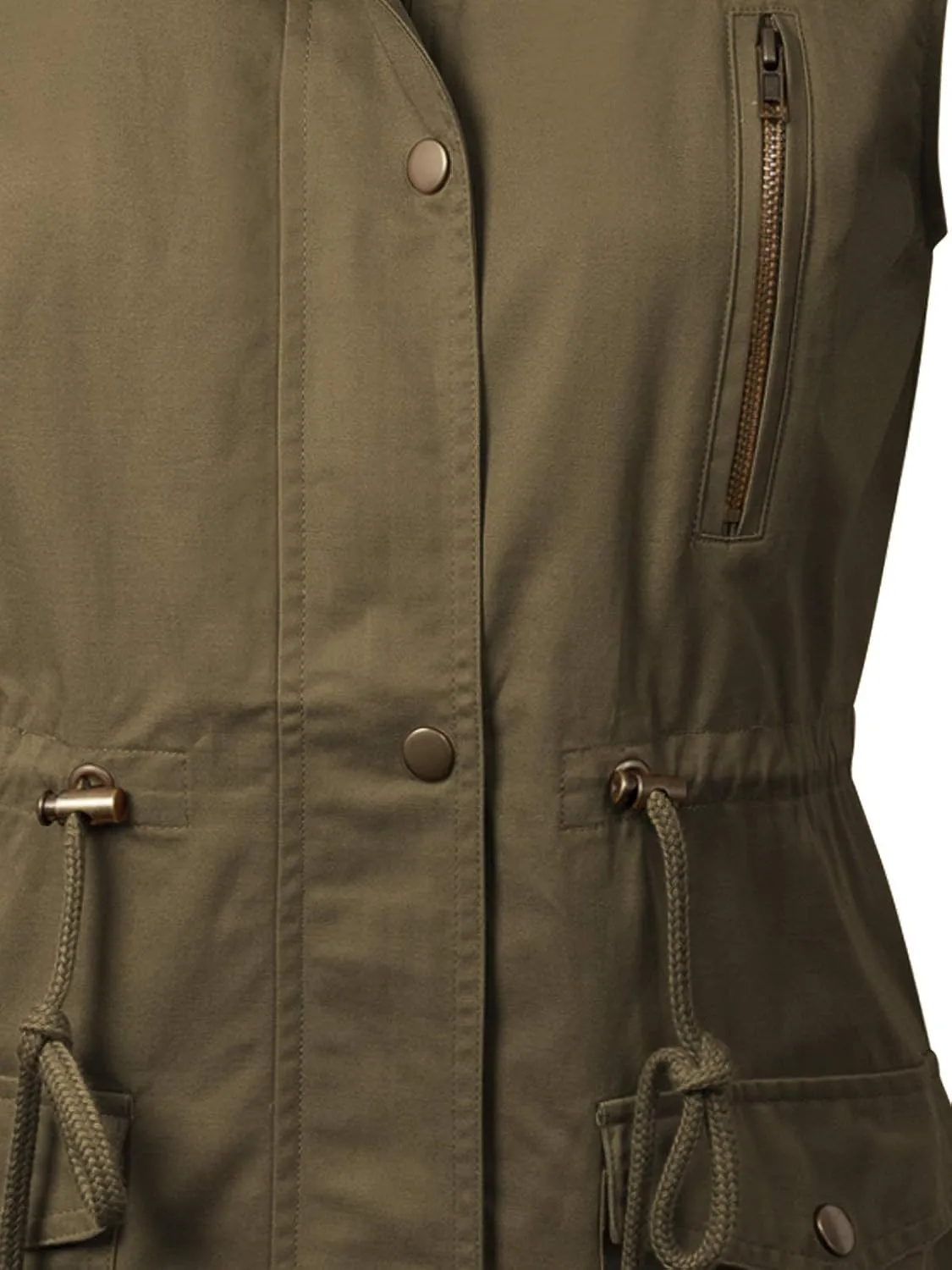 MixMatchy Women's Drawstring Lightweight Loose Fit Sleeveless Safari Vest Utility Jacket