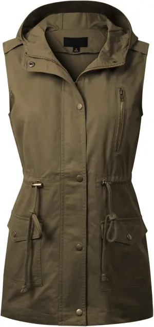 MixMatchy Women's Drawstring Lightweight Loose Fit Sleeveless Safari Vest Utility Jacket