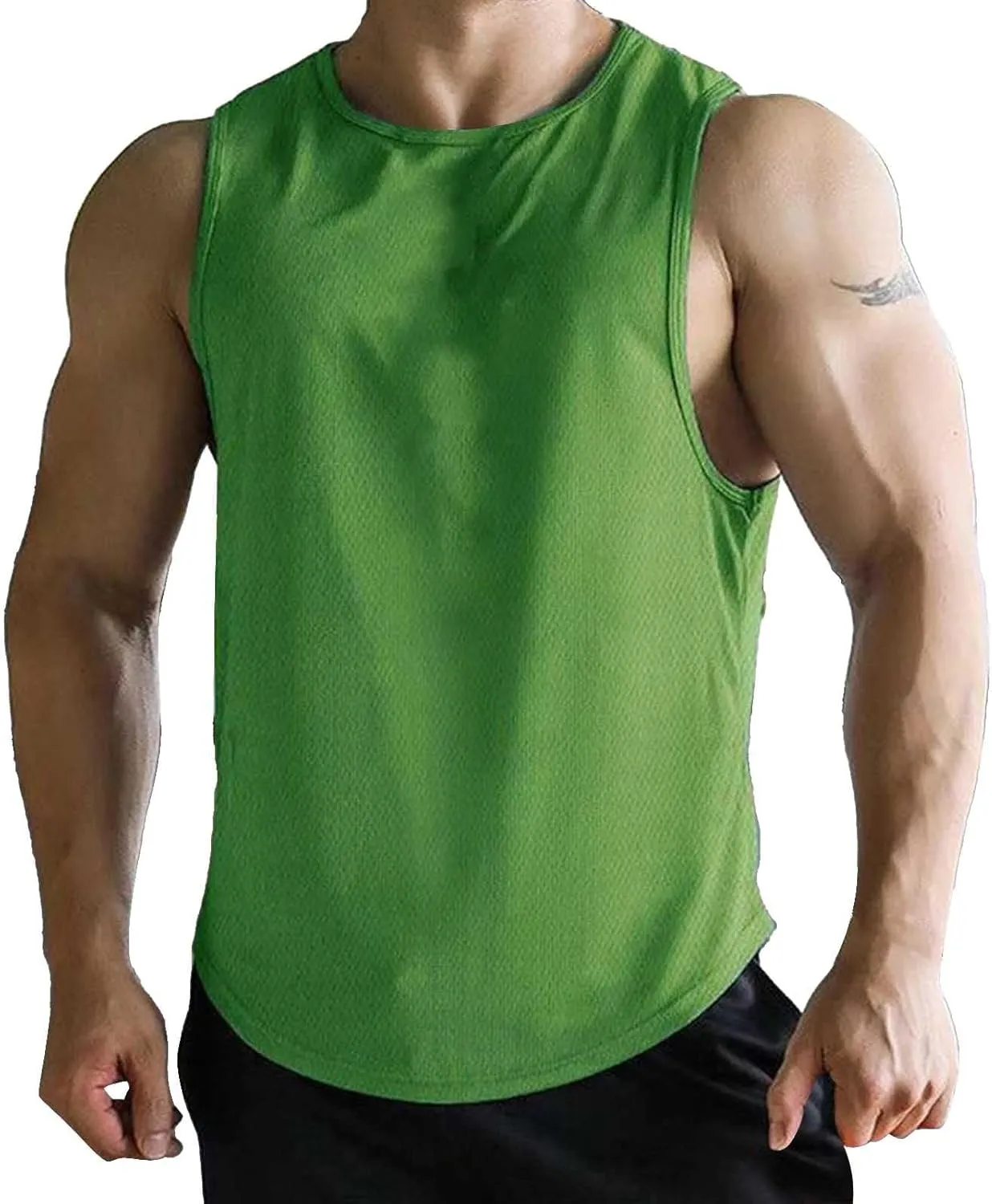 Miyaomn Men's Mesh Athletic Tank Tops Quick Dry Breathable Sleeveless Fitted Muscle T-Shirts Gym Bodybuilding Tees Activewear