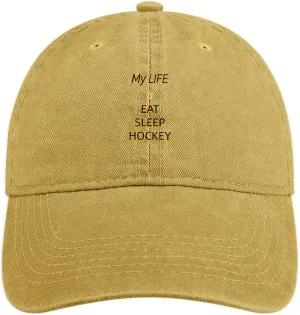 My Life Is Eat Sleep Hockey Unisex Adult Baseball Cap Curved Brim Sun Caps of Sports Denim Freely Adjustable