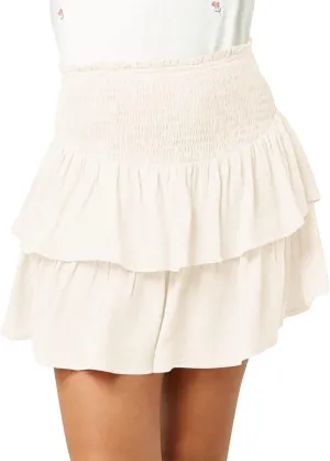 Newffr Girls Smocked Ruffle Mini Skirts Cute High Elastic Waisted Tiered Short Skirt with Shorts Underneath