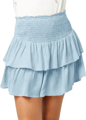 Newffr Girls Smocked Ruffle Mini Skirts Cute High Elastic Waisted Tiered Short Skirt with Shorts Underneath