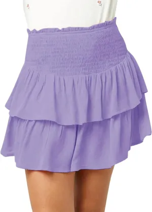 Newffr Girls Smocked Ruffle Mini Skirts Cute High Elastic Waisted Tiered Short Skirt with Shorts Underneath