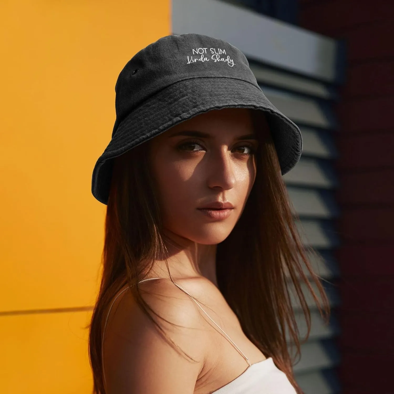 Not Slim Kinda Shady Hat Washed Denim Bucket Summer Fisherman Caps