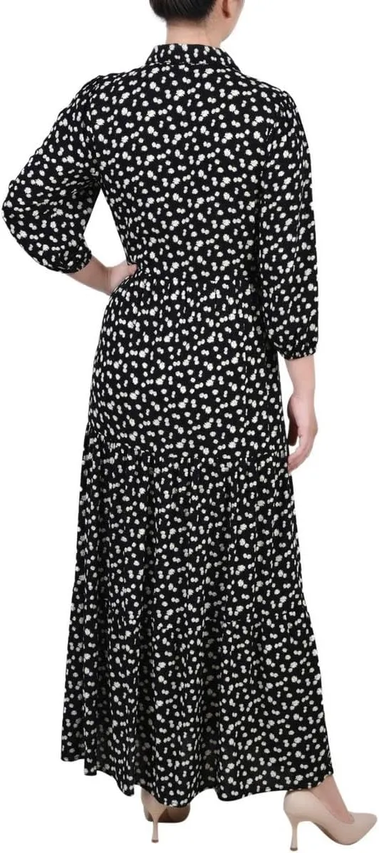 NY Women's Petite 3/4 Sleeve Crinkle Tiered Maxi Dress