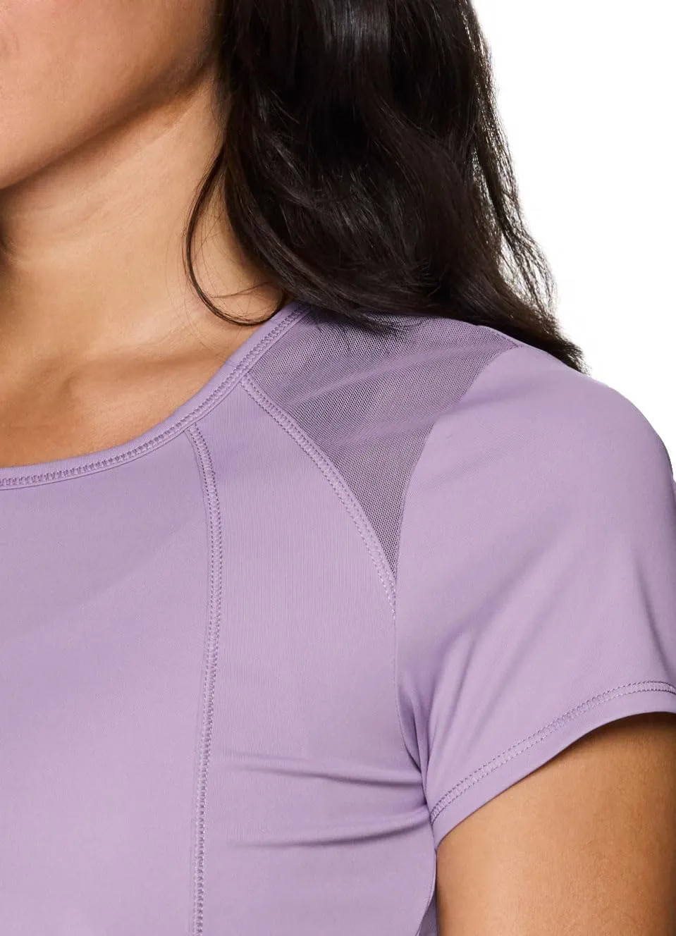 RBX Active Workout T-Shirt for Women, Breathable Mesh Panel Gym Running Tee Stretchy Super Soft Gym Top with Mesh
