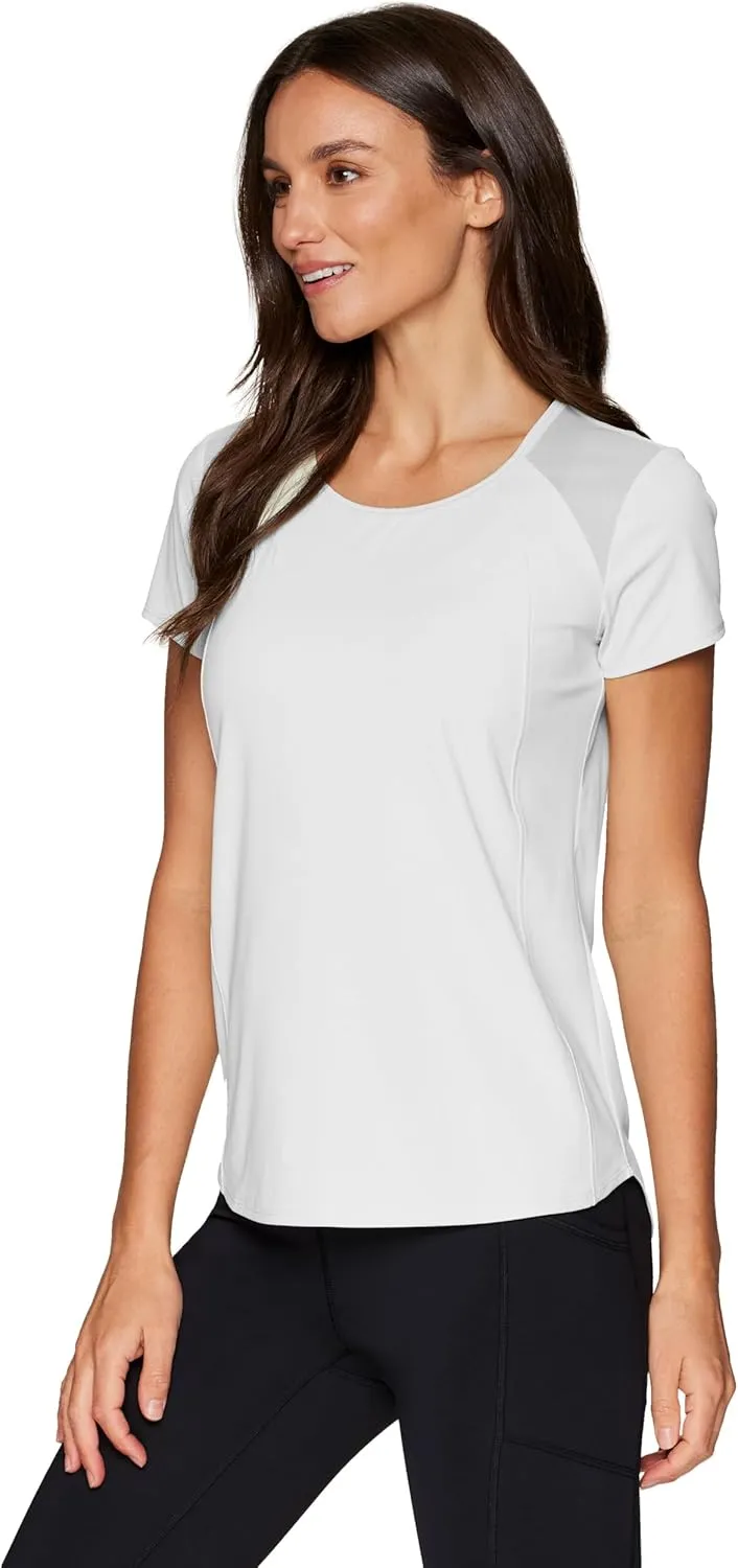 RBX Active Workout T-Shirt for Women, Breathable Mesh Panel Gym Running Tee Stretchy Super Soft Gym Top with Mesh