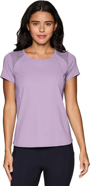 RBX Active Workout T-Shirt for Women, Breathable Mesh Panel Gym Running Tee Stretchy Super Soft Gym Top with Mesh
