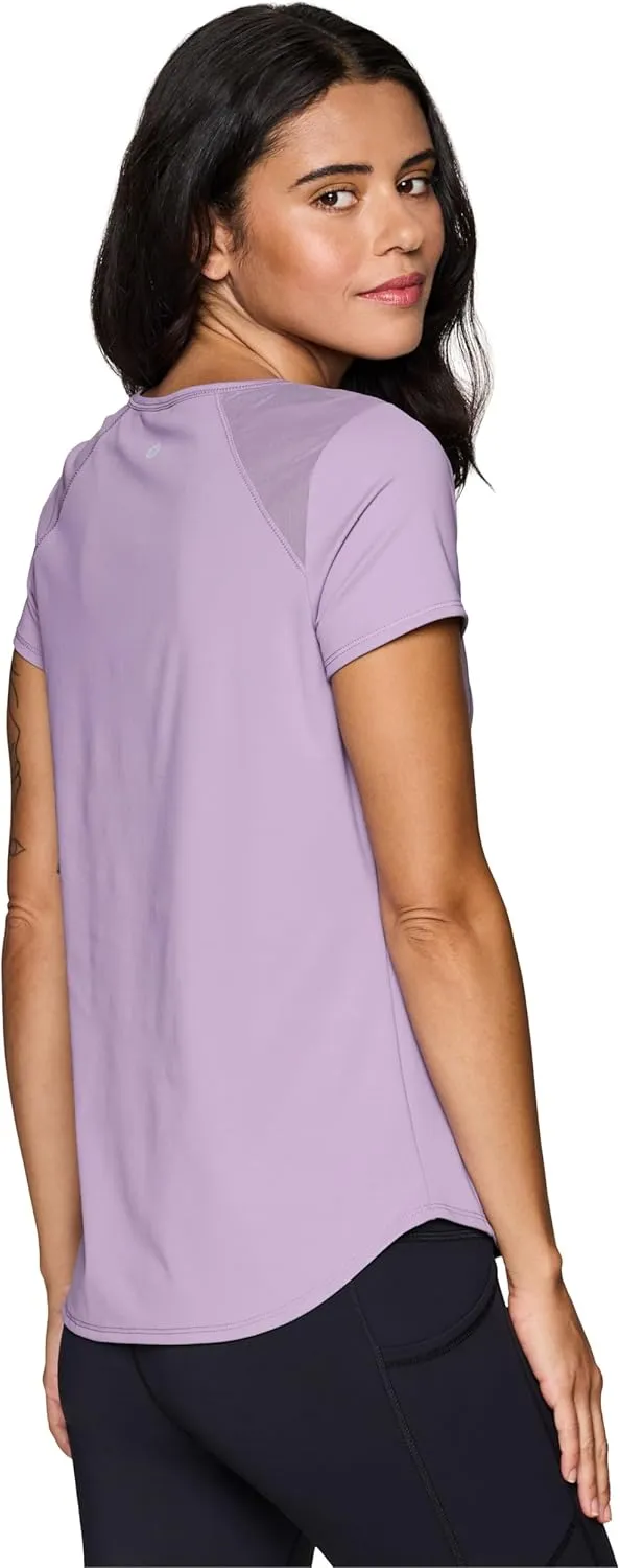 RBX Active Workout T-Shirt for Women, Breathable Mesh Panel Gym Running Tee Stretchy Super Soft Gym Top with Mesh