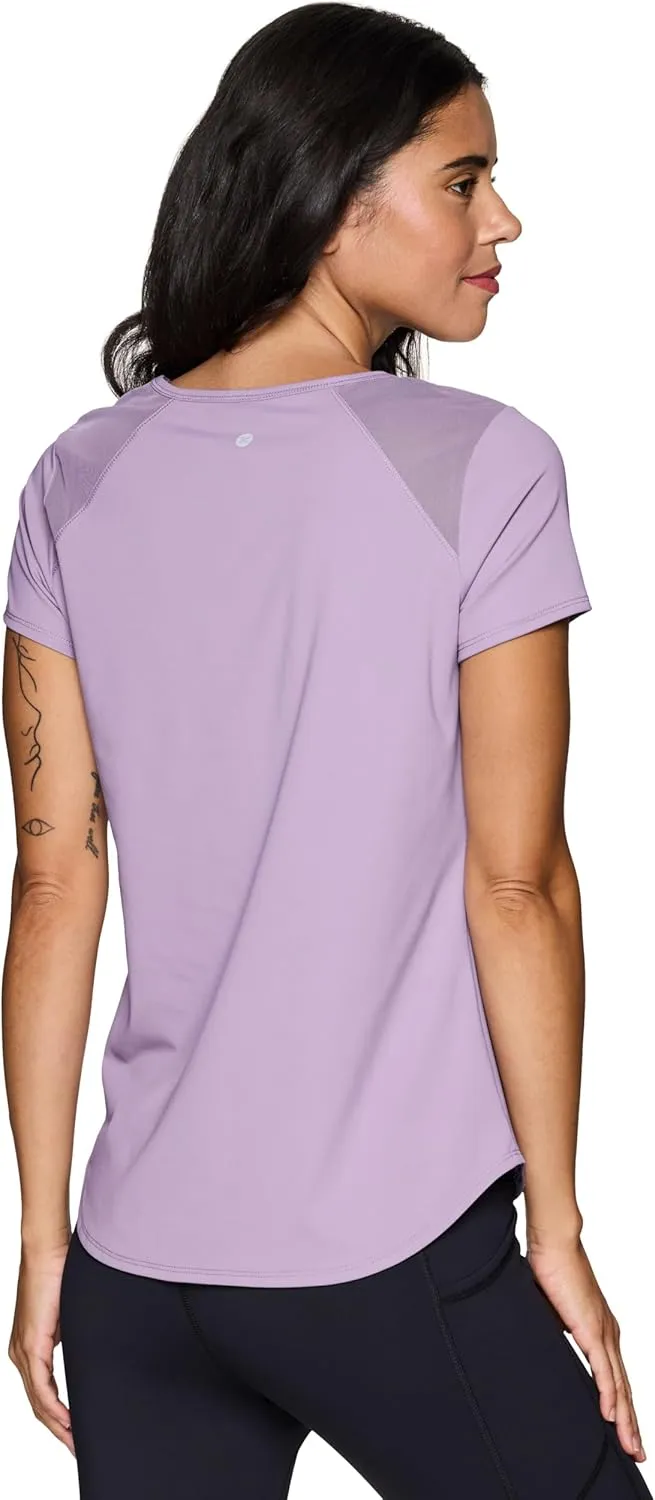 RBX Active Workout T-Shirt for Women, Breathable Mesh Panel Gym Running Tee Stretchy Super Soft Gym Top with Mesh