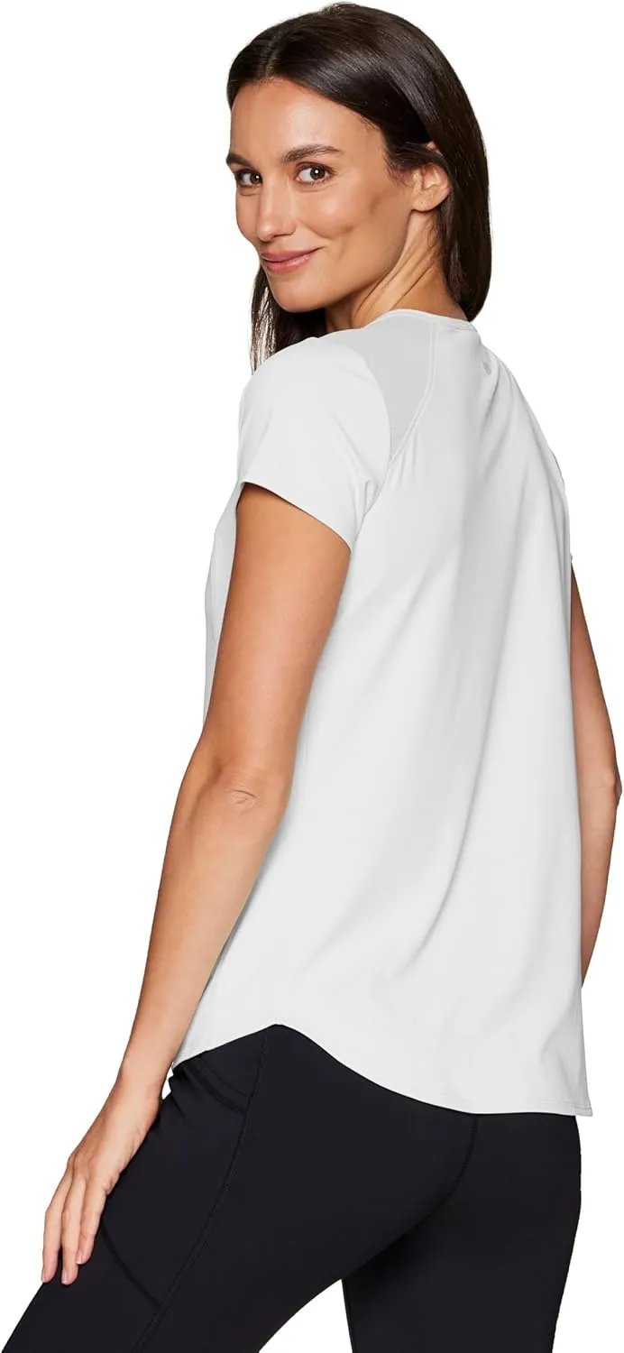 RBX Active Workout T-Shirt for Women, Breathable Mesh Panel Gym Running Tee Stretchy Super Soft Gym Top with Mesh