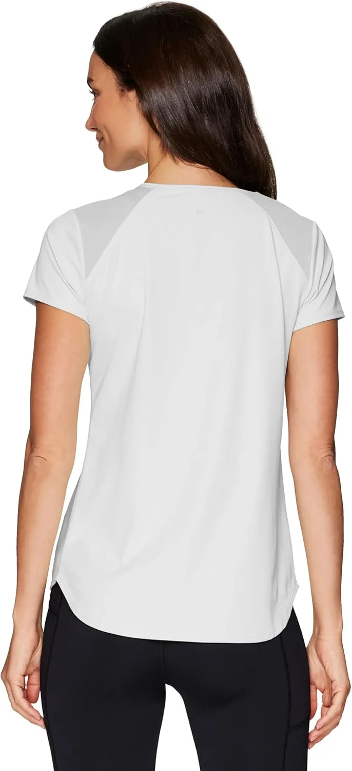 RBX Active Workout T-Shirt for Women, Breathable Mesh Panel Gym Running Tee Stretchy Super Soft Gym Top with Mesh