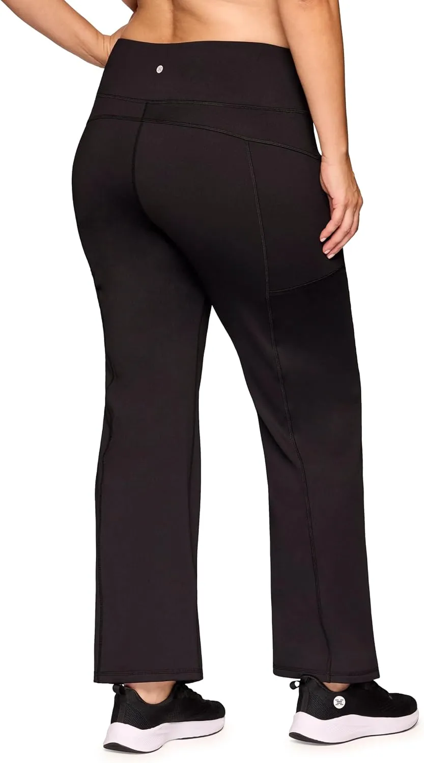 RBX Plus Size Yoga Pants Fleece Lined Flare Leggings for Women, Full Length Fleece Bootcut Workout Pants with Pockets