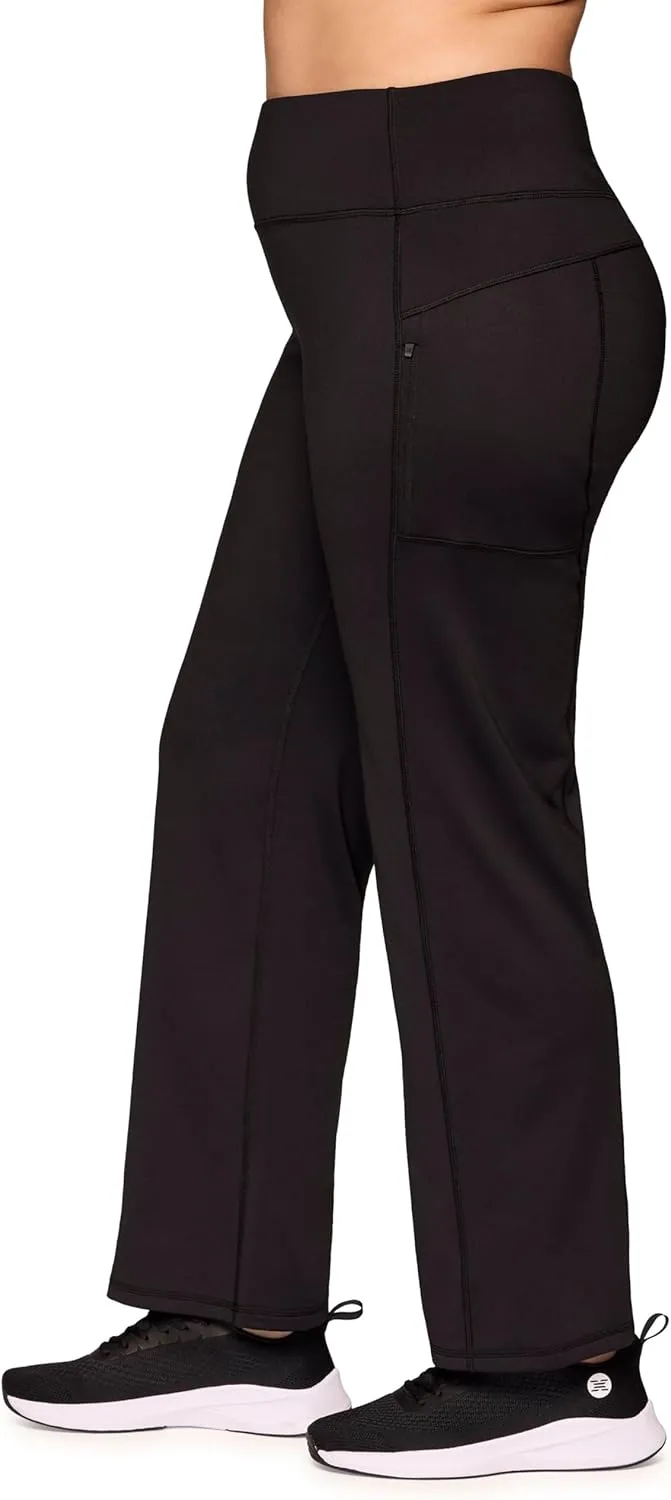 RBX Plus Size Yoga Pants Fleece Lined Flare Leggings for Women, Full Length Fleece Bootcut Workout Pants with Pockets