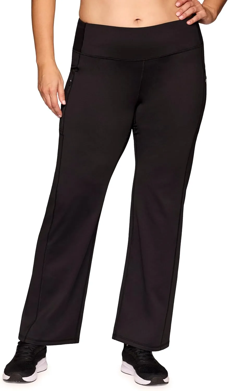 RBX Plus Size Yoga Pants Fleece Lined Flare Leggings for Women, Full Length Fleece Bootcut Workout Pants with Pockets