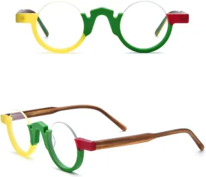 Retro Acetate Glasses Frame Women Fashion Colorful Half-frame Clear Men Round Spectacle Frame