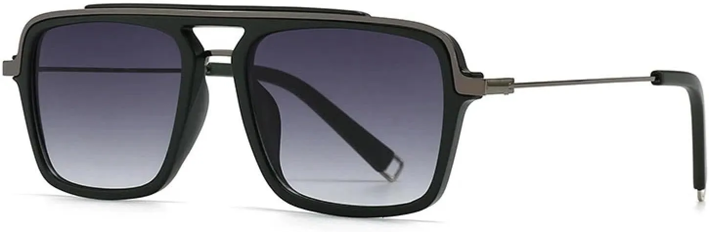 Retro Men Double Bridges Sunglasses Uv400 Fashion Gradient Women Semi Metal