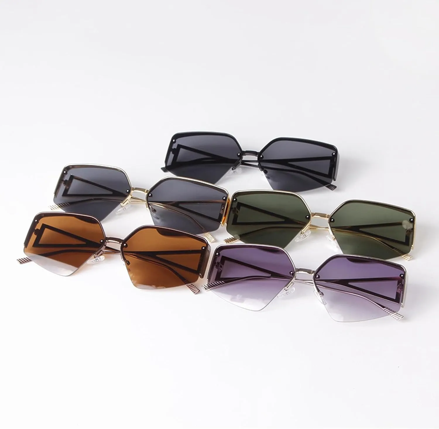 Retro Polygon Metal Frame Rectangle Sunglasses Men Women Driving Sun Glasses Gradient Gray Lens Shades Male
