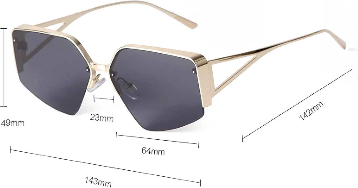 Retro Polygon Metal Frame Rectangle Sunglasses Men Women Driving Sun Glasses Gradient Gray Lens Shades Male
