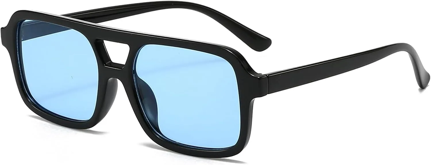 Retro Square Aviator Sunglasses for Women Men 70s Tinted Square Aviator Sun Glasses Trendy Classic Shades