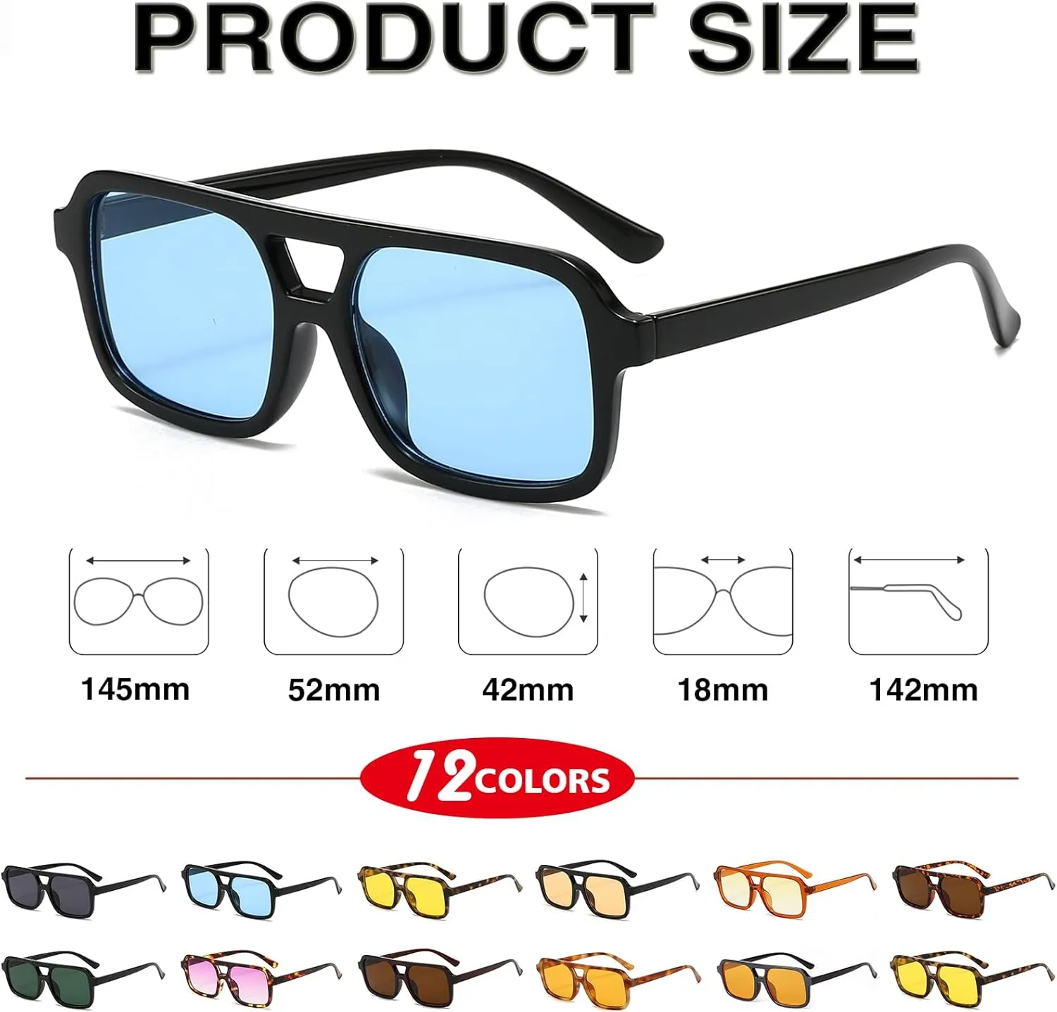 Retro Square Aviator Sunglasses for Women Men 70s Tinted Square Aviator Sun Glasses Trendy Classic Shades