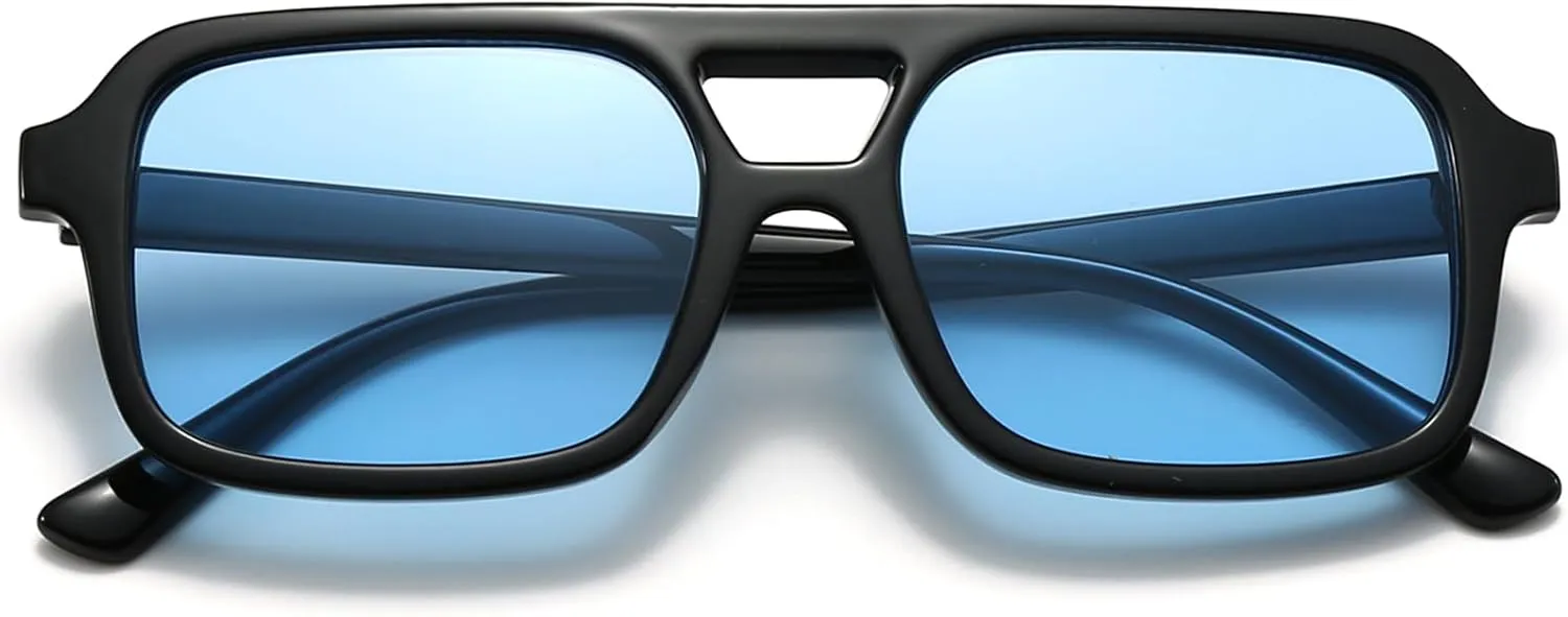Retro Square Aviator Sunglasses for Women Men 70s Tinted Square Aviator Sun Glasses Trendy Classic Shades