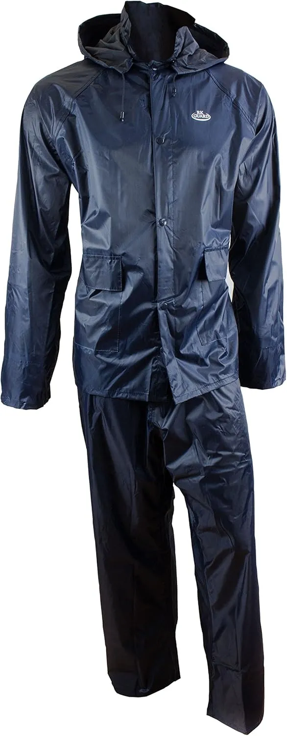 RK Safety Rain Wear RW-PP-NAV33 PVC Polyester 3-Piece Rain Suit | Jacket, Hoodie, Pants (Navy, Extra Large)