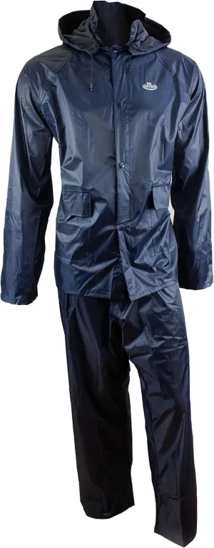 RK Safety Rain Wear RW-PP-NAV33 PVC Polyester 3-Piece Rain Suit | Jacket, Hoodie, Pants (Navy, Extra Large)