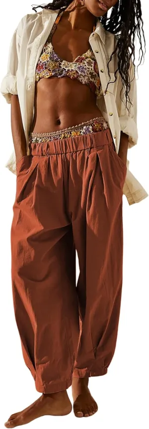 SCUSTY Womens Baggy Wide Leg Pants Cotton Linen Casual Elastic Waisted Palazzo Harem Beach Trousers with Pockets