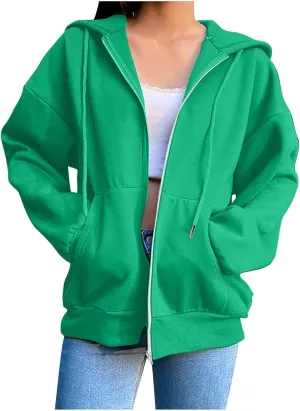 SHAOBGE Womens Zip Up Hoodies Long Sleeve Fall Oversized Sweatshirts Fleece Y2K Jacket with Pockets 2024 Fashion Clothes