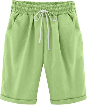 SHOPESSA Linen Pants Women Summer Vacation Shorts Baggy Wide Leg Sweatpants Solid Color Workout Shorts Breathable Beach Pants