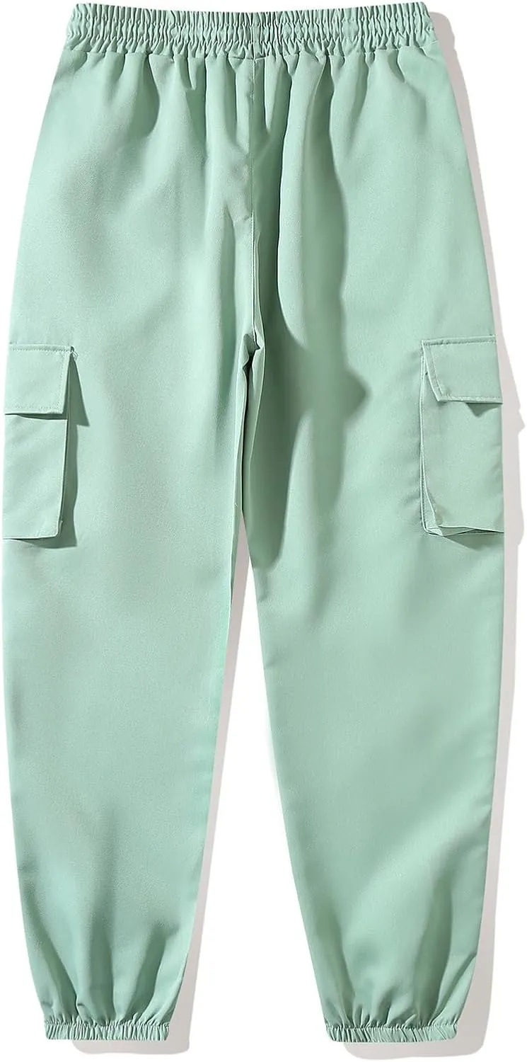 Sinzelimin Men Cargo Pants Fashion Drawstring Elastic Waist Jogger Sweatpant Baggy Casual Comfy Wide Leg Bound Feet Trouser