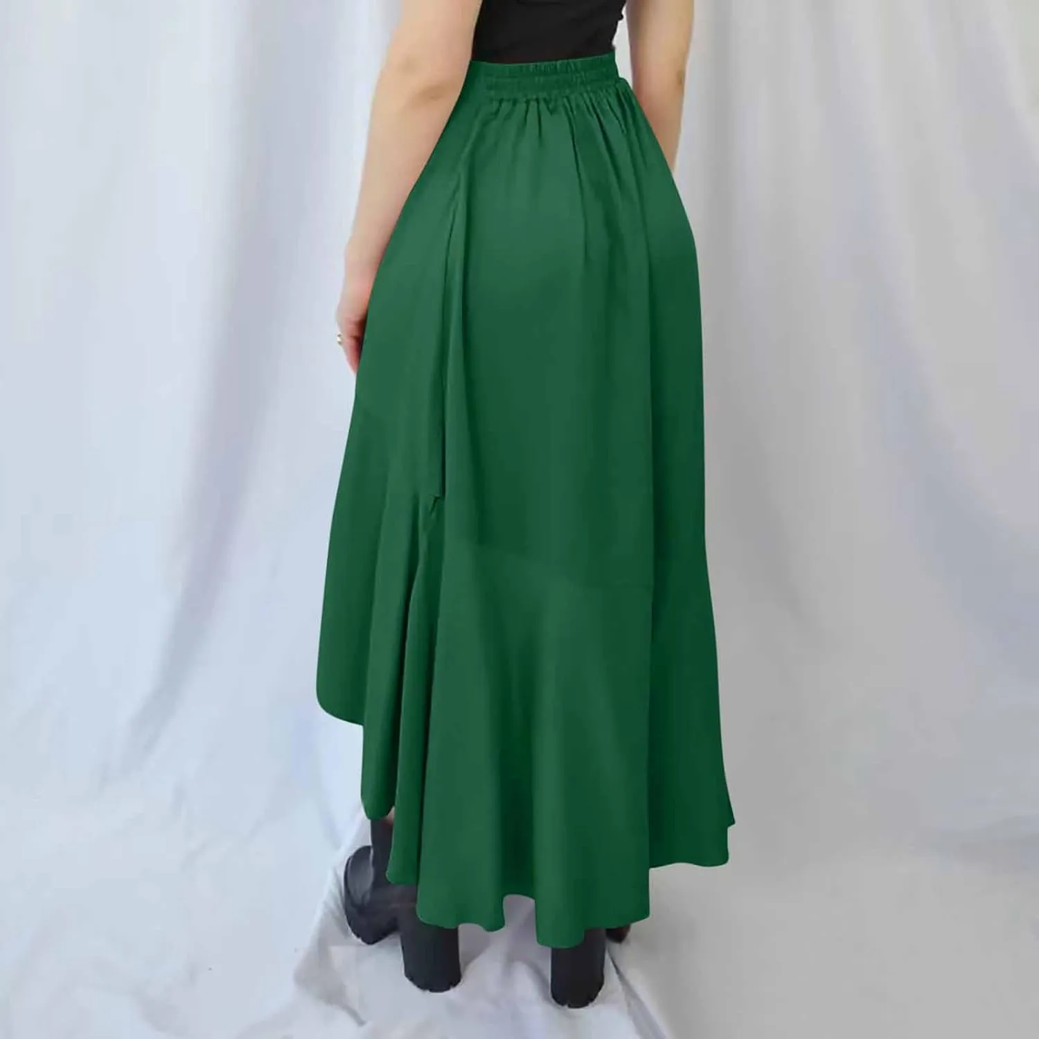 Skirts for Women High Waist Front Asymmetrical Ruffle Skirt Streetwear Flowy Tiered A-Line Pleated Ice Silk Skirts