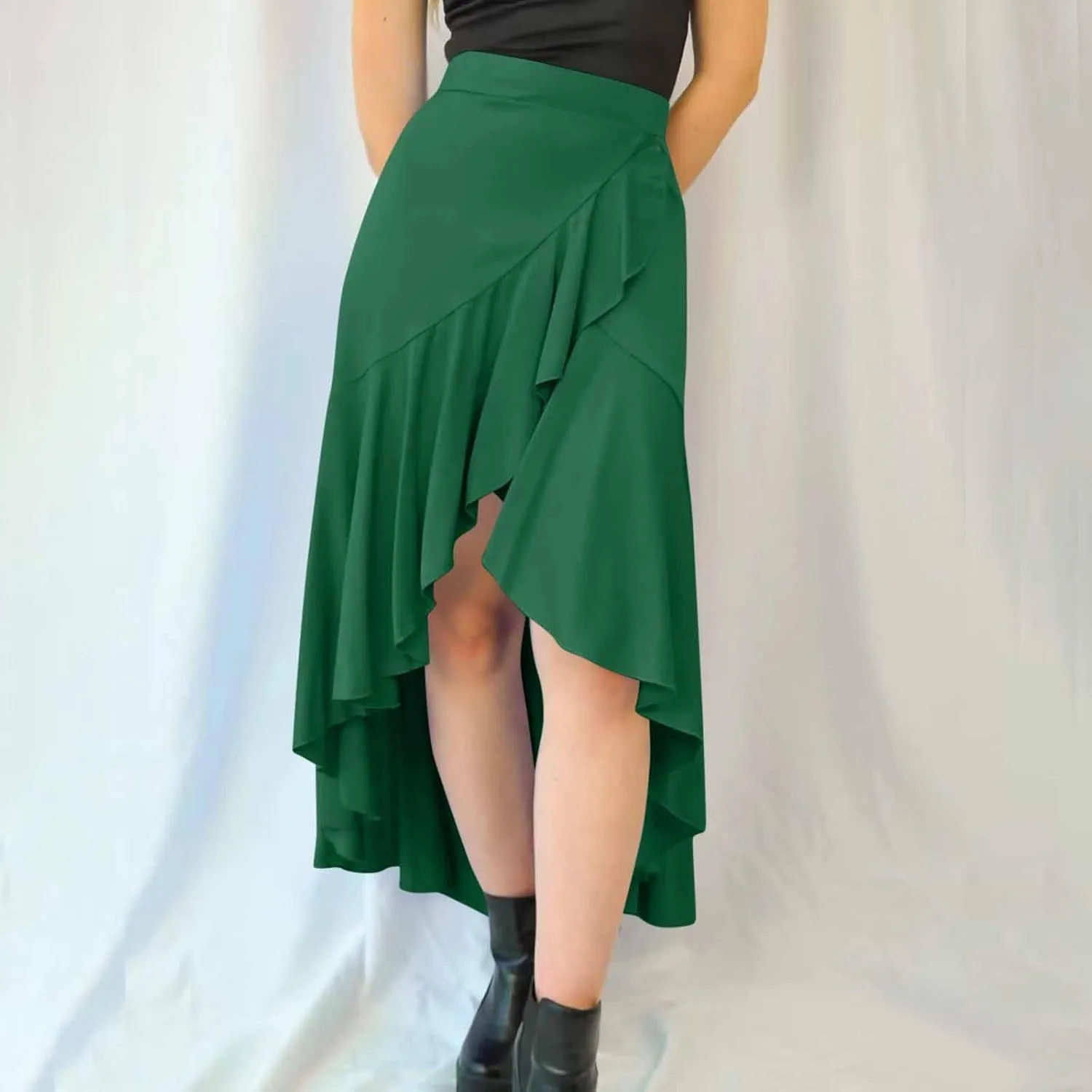 Skirts for Women High Waist Front Asymmetrical Ruffle Skirt Streetwear Flowy Tiered A-Line Pleated Ice Silk Skirts