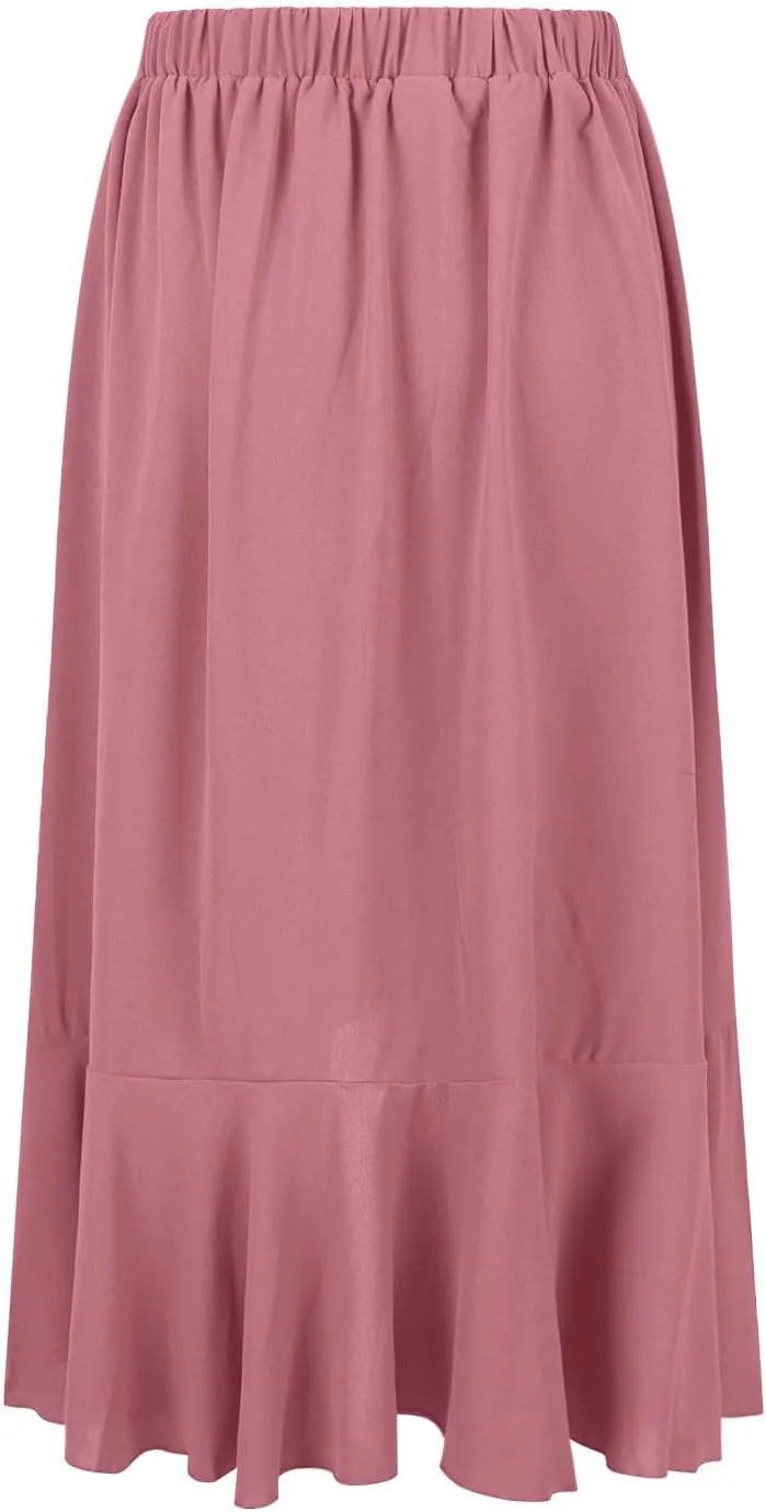 Skirts for Women High Waist Front Asymmetrical Ruffle Skirt Streetwear Flowy Tiered A-Line Pleated Ice Silk Skirts